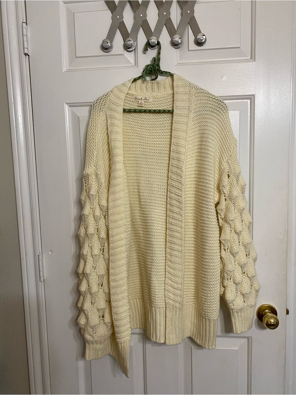 Vine & Love Cream Bubble-Sleeve Open Front Cardigan